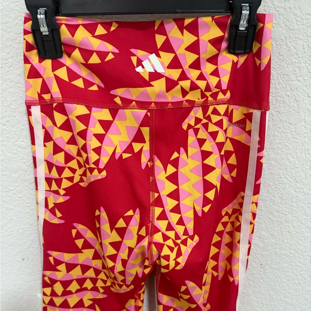 FARM Rio x Adidas Psychedelic Wave 7/8 High Waist Leggings Tomato Red Yellow XS - Picture 7 of 10